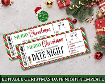 Christmas Date Night Out Gift Voucher, Surprise Date Night Gift Printable Template, Christmas Gift Card, Editable Instant Download Gift