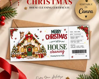 House Cleaning Christmas Gift Certificate, Gingerbread House Cleaning Voucher, Maid Service Gift Coupon, Editable Canva Template