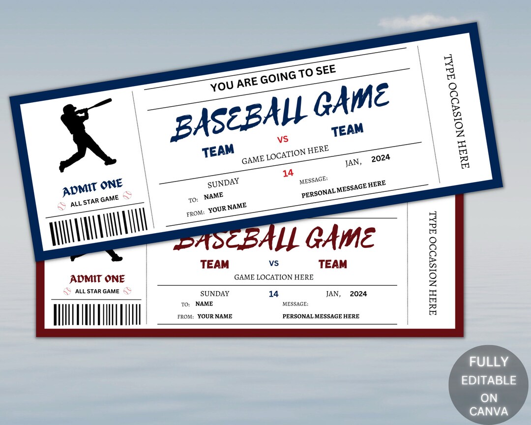 Printable Baseball Tickets, Surprise Tickets, Baseball Ticket Template