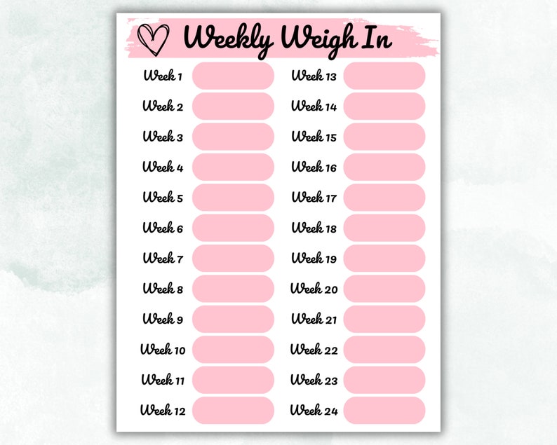 Digital Printable Weight Loss Tracker Journal Weight Loss Chart Weekly Digital Printable Weight Loss Tracker Journal Weight Loss Chart Weekly
