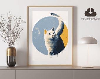 Moon and Cat Wall Art Print - Trendy Home Decor - Abstract Wall Print, Bedroom - Unique Gift for Cat Lovers - Trendy Wall Art