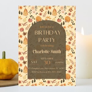 Editable Fall Birthday Invitation Template, Boho Fall, Pumpkin, Party Invite