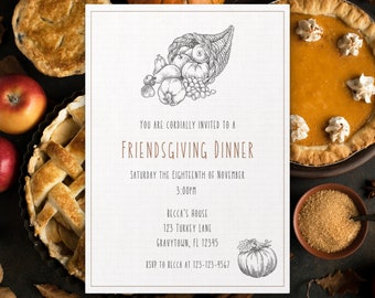 Editable Friendsgiving Invitation Template, Thanksgiving Invitation Template, Minimalist Invitation