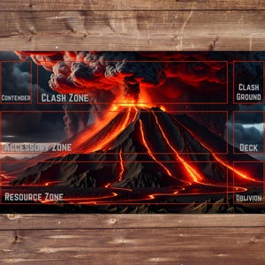 Instant download Alpha Clash TCG speelmat ontwerp - Vesuvius (met en zonder zones)