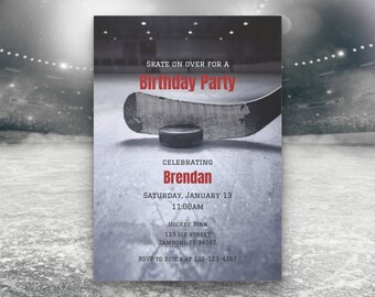 Boys Hockey Birthday Invitation - Kids Birthday (Digital Download)