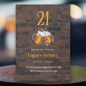 Editable 21st Birthday Invitation Template, Beer Birthday Invitation, Men's Birthday Invitation