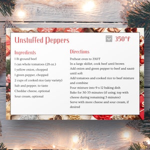 Bearbeitbare Rezeptkartenvorlage, Weihnachtsrezeptkarte, digitale Rezeptkarte, doppelseitige Rezeptkarte