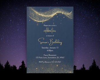 Digital Gold Glitter Birthday Invitation, Sparkle Birthday Invitation, Magical Birthday Invitation, Premium