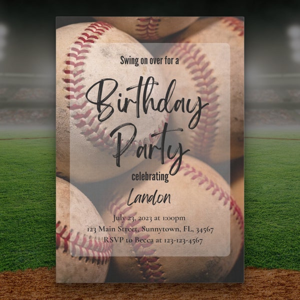 Editable Boys Baseball Birthday Invitation Template Sports Party Invite