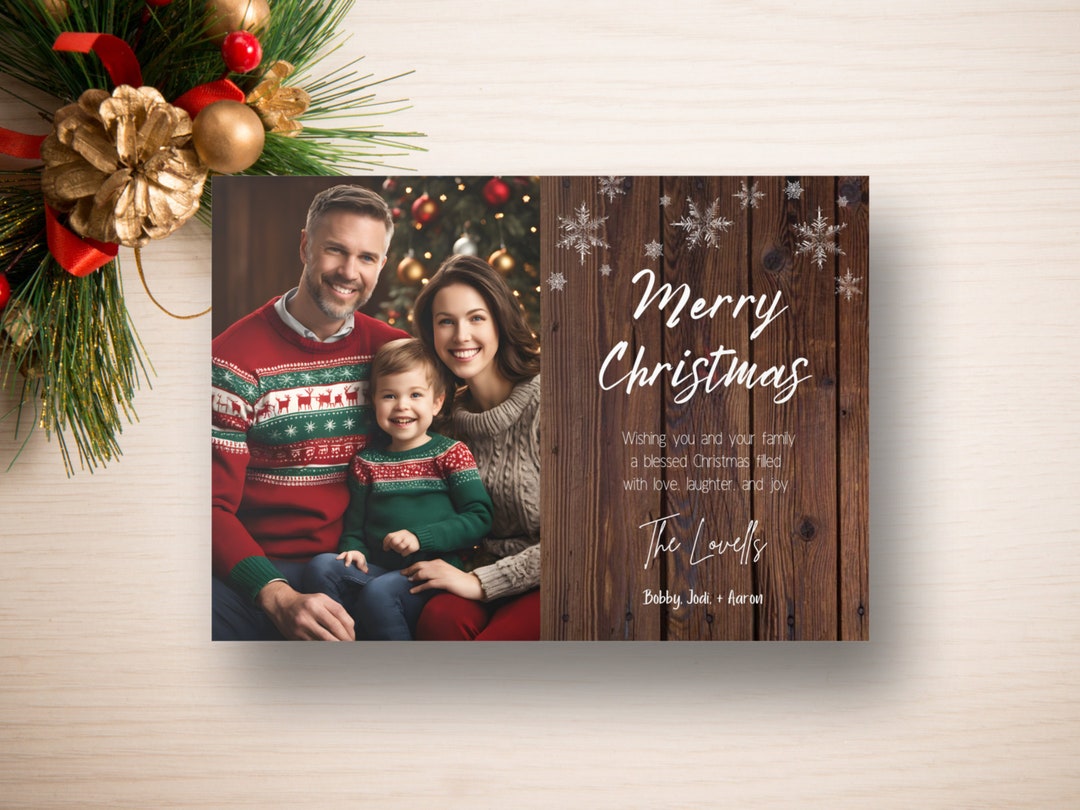 Editable Rustic Christmas Card Template, Holiday Card Template, Digital ...