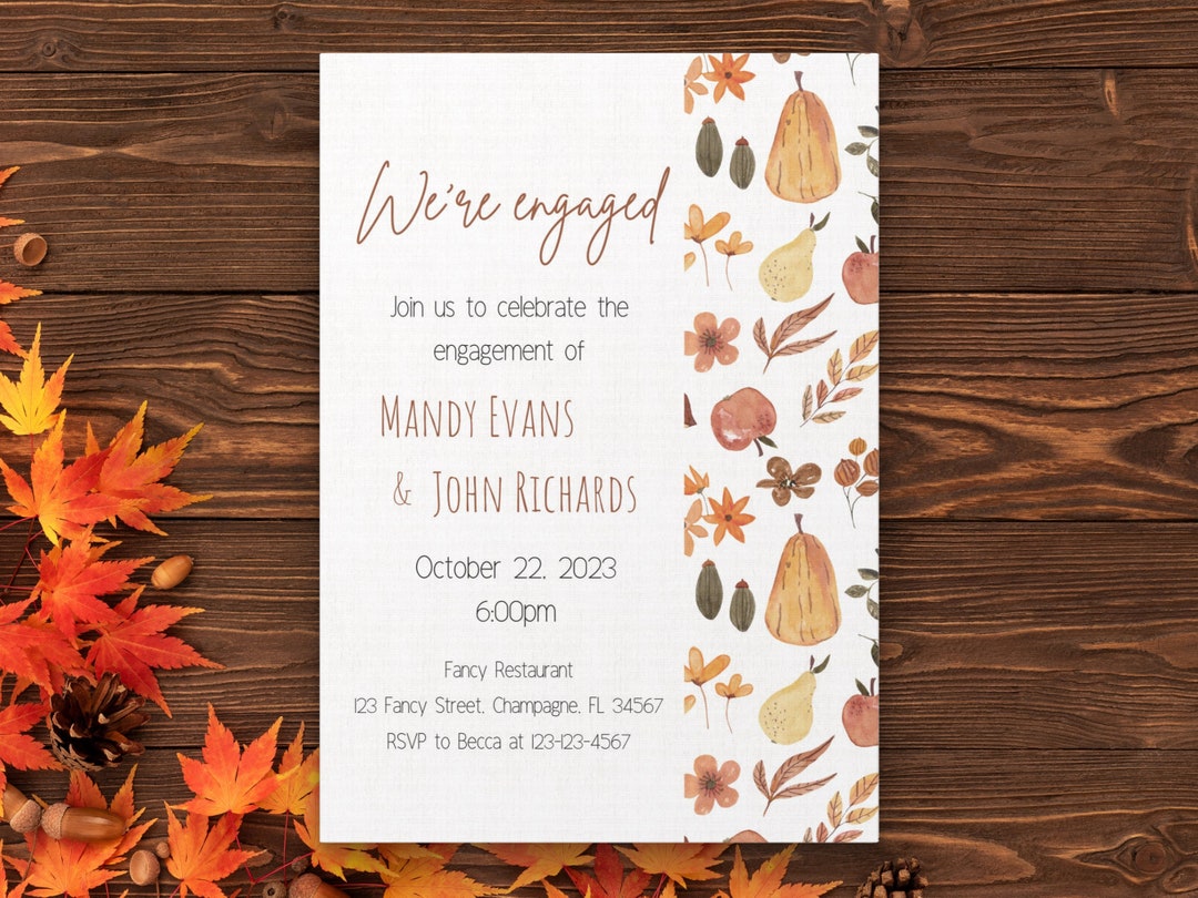 Editable Fall Engagement Party Invitation Template, Fall in Love Etsy