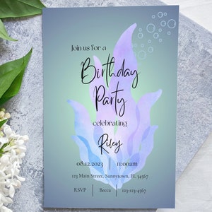 Editable Aquatic Birthday Invitation Template, Ocean Party Invitation, Girls Birthday, Boys Birthday