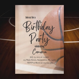 Modèle d'invitation d'anniversaire de basket-ball pour garçons modifiable, invitation d'anniversaire de sport