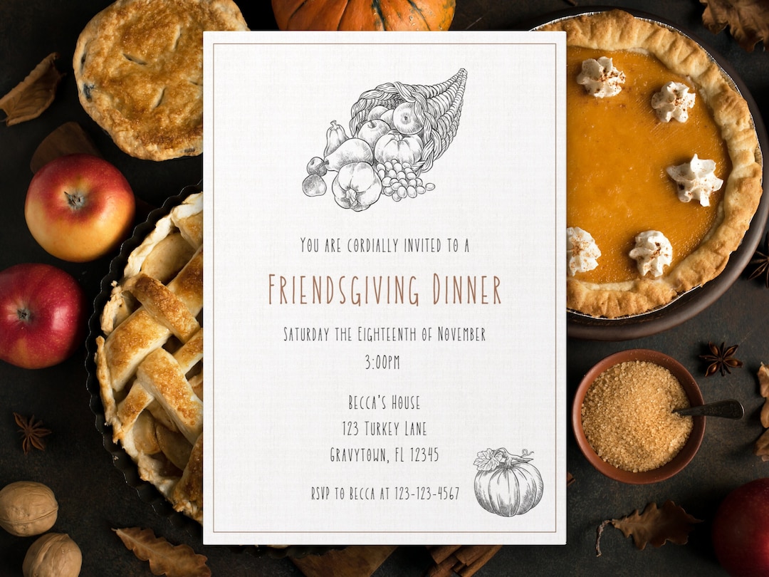 Editable Friendsgiving Invitation Template Thanksgiving Invitation
