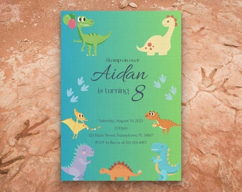 Kids Boys Editable Dinosaur Birthday Party Invitation Canva Template ...