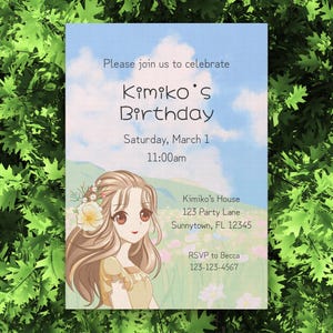Editable Anime Birthday Invitation Template, Girls Birthday Party Invitation, Manga Birthday Invitation, Kids Birthday Invitation