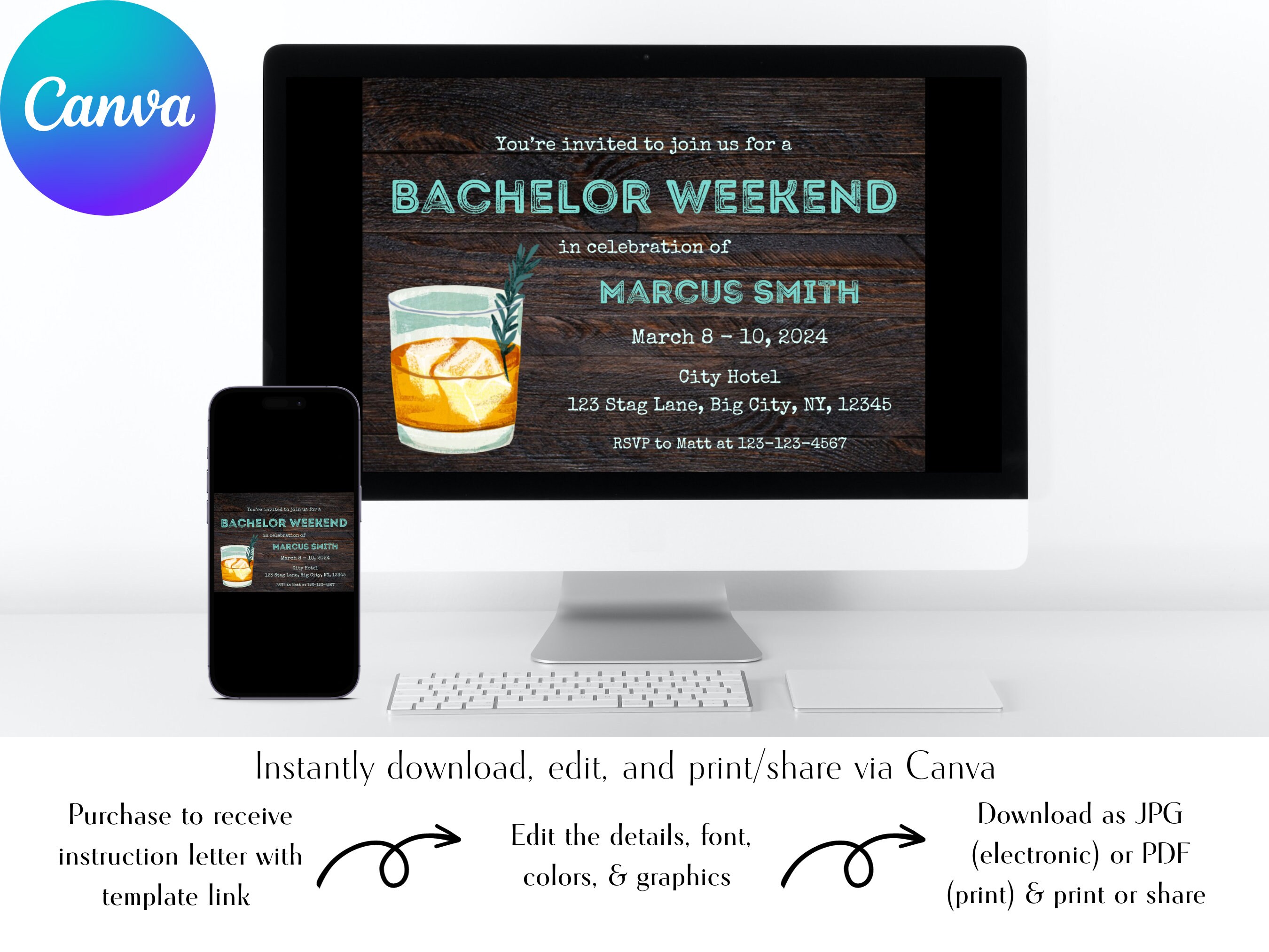 Editable Bachelor Party Invitation Template, Rustic Bachelor Party ...