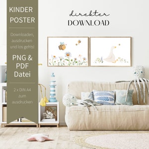 Hygge for Kids - Juego de 2 carteles de ganso y abeja A4 para habitación infantil, habitación de bebé, sala de juegos