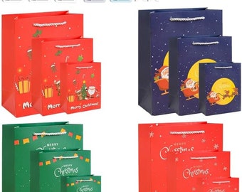 12 PCS Assorted 3 Sizes Christmas Gift Bags with 50 PCS Gift Tag Cards