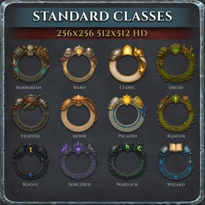 Fantasy RPG Class Token Borders: DnD, Pathfinder, Roll20 (PNG Files)