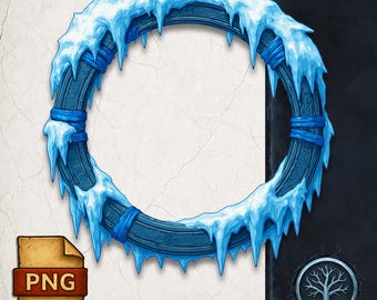 Borde de ficha de hielo invernal: Marco de personaje de D&D (PNG)