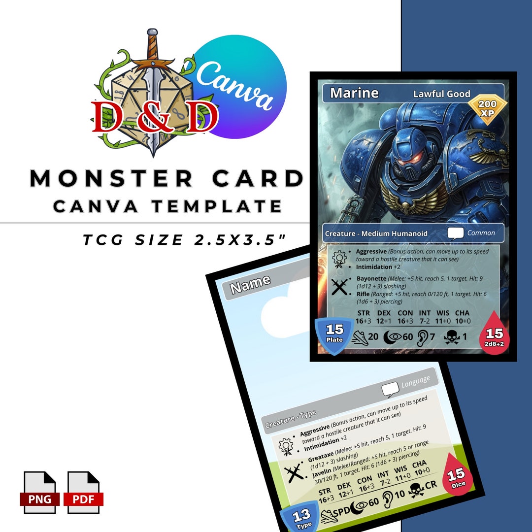 D&amp;D Monster Card Canva DIY Template | TCG Sized 2.5x3.5 Dungeons and ...