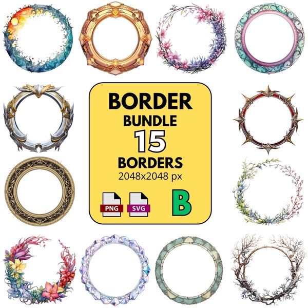 D&D Border Bundle 15 bordures de jetons pour donjons et dragons de table Roll20 VTT Foundry Character Frames 2K PNG et SVG 2048x2048 px images