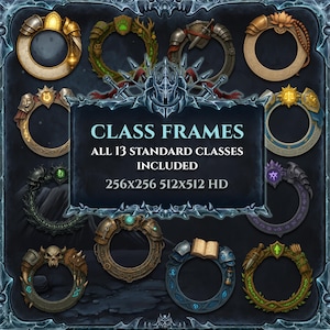 Bordas de Fichas de Classe – Todas as 13 Classes - Moldura de RPG de Fantasia para Retratos de Personagens | Compatível com DnD 5E, Pathfinder, Roll20, Foundry VTT