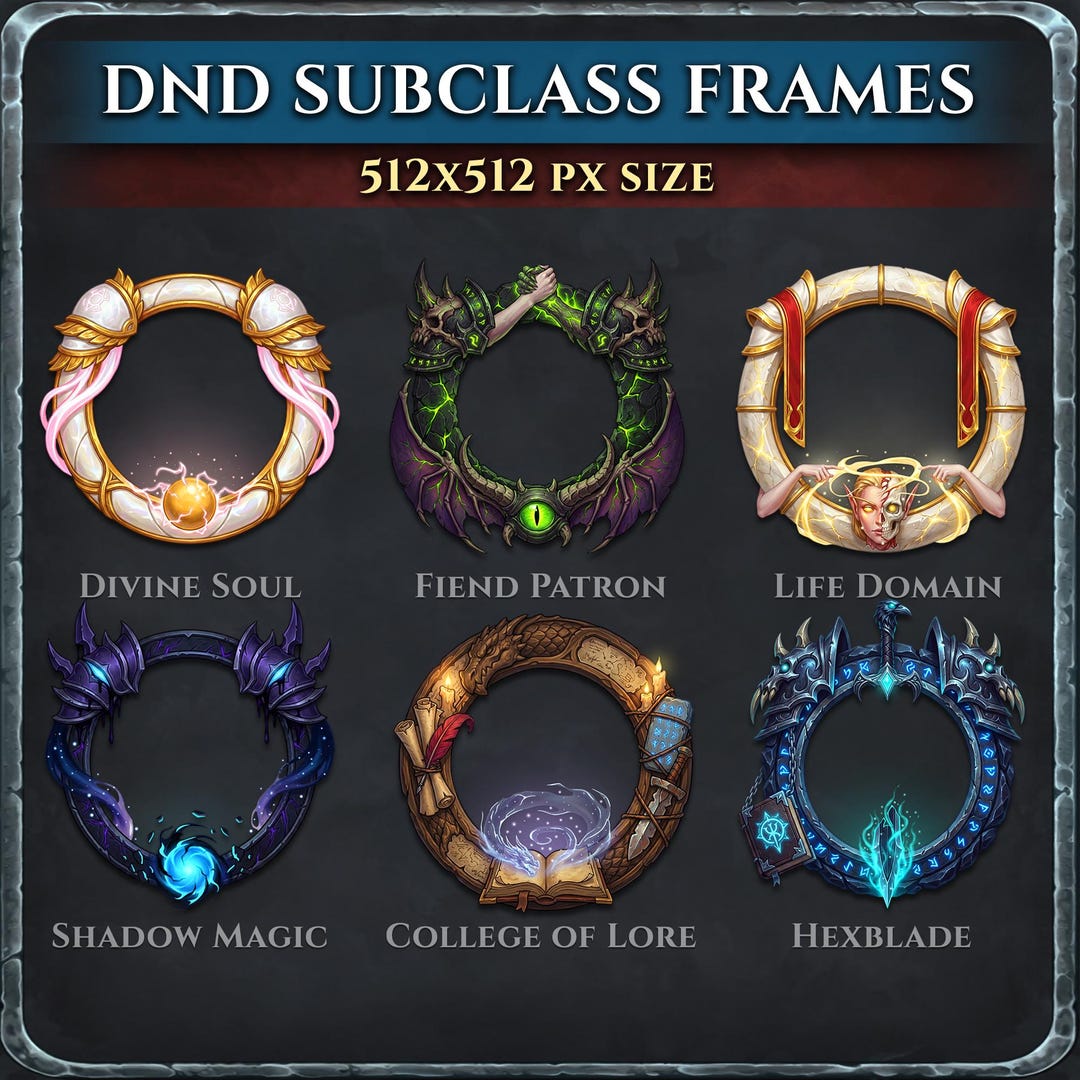 Dnd Class Token Border Bundle: Subclass Frames for Character Portraits ...