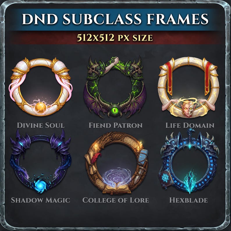 DnD-klassens tokenkantpaket: Underklassramar för karaktärsporträtt (PNG-filer) bild 1