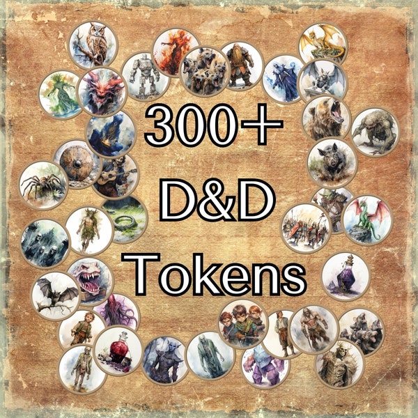 D&D Token Pack with over 300 High Quality Images for Dungeons and Dragons Game Masters | Printable PDF for all tokens | Water Color Style