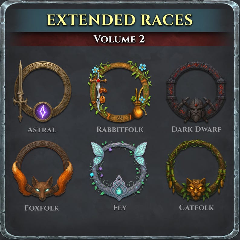 Dnd Race Token Borders: Character Portrait Frames for VTT RPG (PNG ...