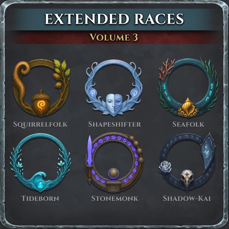 Dnd Race Token Borders: VTT Character Portrait Frames (PNG Files) - Etsy