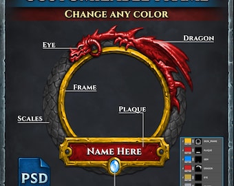 Marco de ficha de dragón personalizable: cambia cualquier color en Photoshop