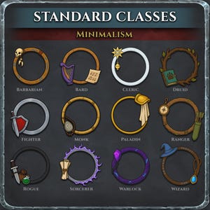 Fantasy RPG Class Token Borders: DnD, Pathfinder, Roll20 (PNG Files)