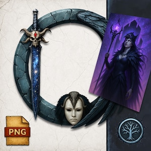 Raven Deity Token Border: Fantasy RPG Portrait Frame (PNG Files, Digital Download
