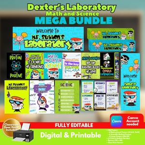 Paquete gigante de decoración editable para el aula del Laboratorio de Dexter (DIGITAL e IMPRIMIBLE)