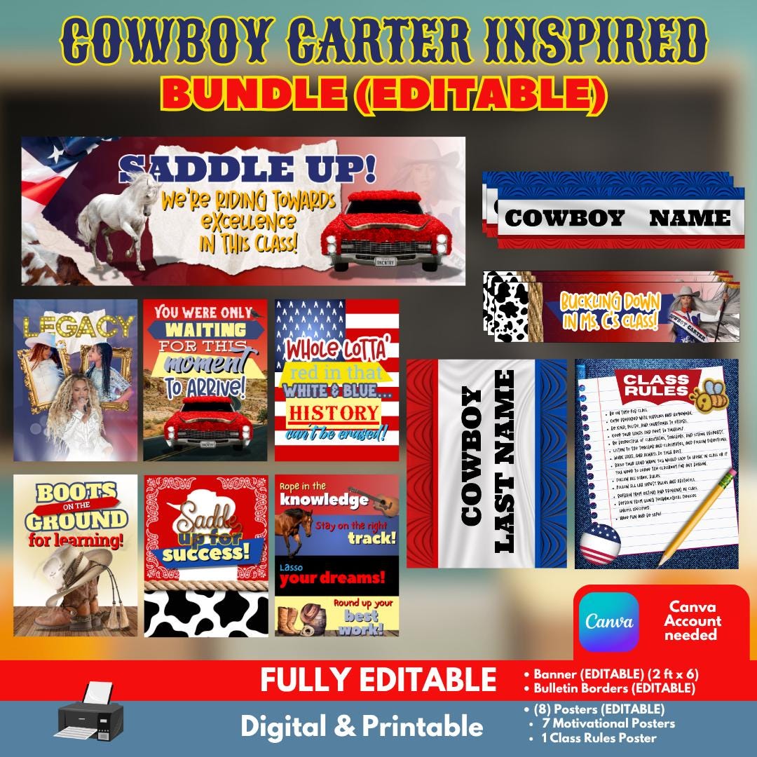Cowboy Carter Inspired Classroom Decor Bundle (Editable)