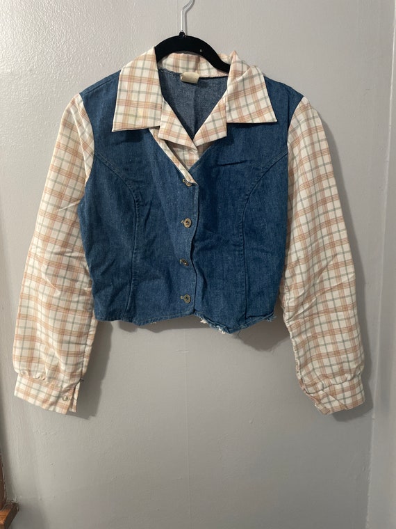 Vintage Jean and Plaid Crop top