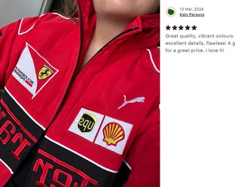 Chaqueta Vintage F1 con logotipo bordado personalizado de alta calidad, Fórmula Uno, chaqueta de piloto de carreras, chaqueta Ferrari, chaqueta para adultos de género neutro