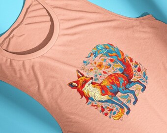 Peach Fox Muscle Tank Top: Colorful Boho Fox Shirt