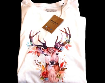 Floral Stag T-Shirt: Colorful Deer Graphic Tee