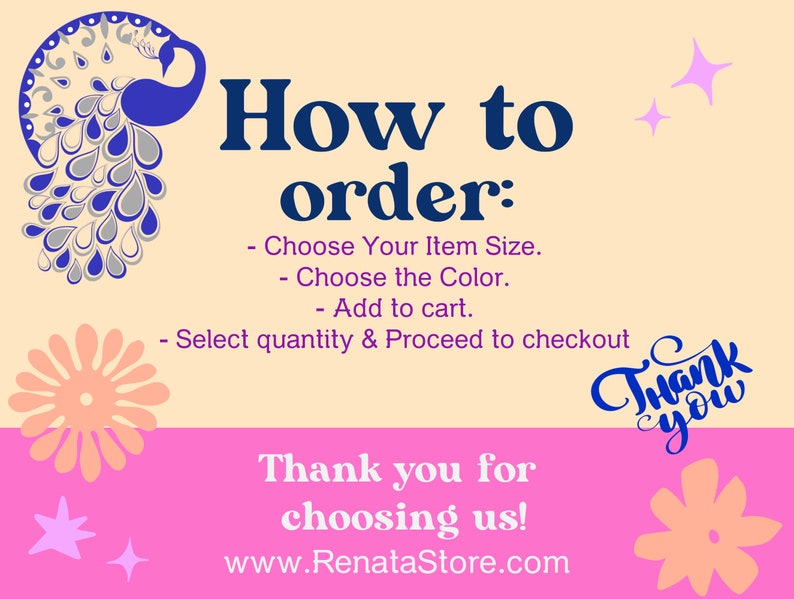 May include: How to order: Choose your item size, choose the color, add to cart, select quantity and proceed to checkout. Thank you for choosing us! www.RenataStore.com