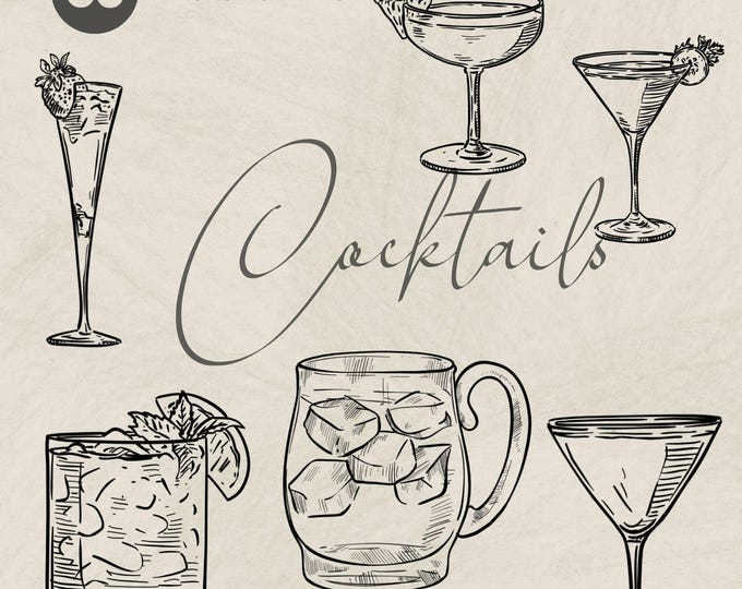Hand Drawn Drink Illustrations, SVG & PNG Files, Cocktail, Signature ...