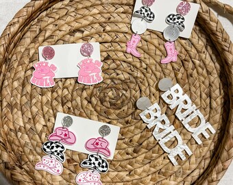 Boucles d'oreilles mariée | enterrement de vie de jeune fille | Cow-girl disco | Fête nuptiale | Douche nuptiale | Cadeaux de demoiselle d'honneur | Allez les filles | Escouade des mariées