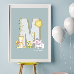 Alphabet Wall Art / Name Art / Personalised Initial Print / Nursery Wall Art / Baby Gift / Baby Animals