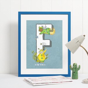 Ilustración de hada del alfabeto. Arte con letras personalizado. Arte mural de hadas para niños. Hada rana