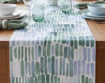 Green Watercolor Stripe Table Runner | Cotton Polyester Blend