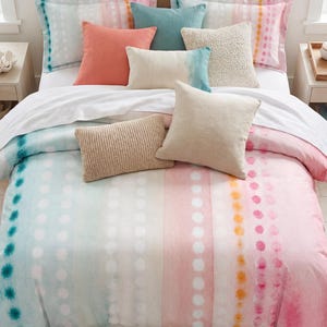 Cotton Duvet Cover Set — Artist Watercolor Bedding, Aqua Coral Pink Coastal, Beach House Airbnb, Cotton or Microfiber, Queen King Twin