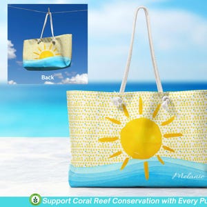 Personalisierte Strandtasche/Weekender Bag - Wasserfarben Sun & Ocean Tote mit Namen - Benutzerdefinierte Küstenreisetasche